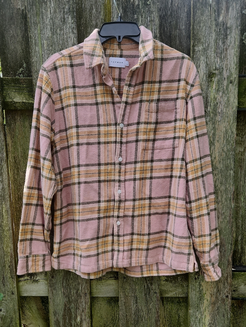 Topman Pink Plaid Button-Up Shirt Flannel Sz L